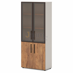 Кабинет руководителя Офисный шкаф высокий широкий со стеклянными дверьми в профиле Т-645